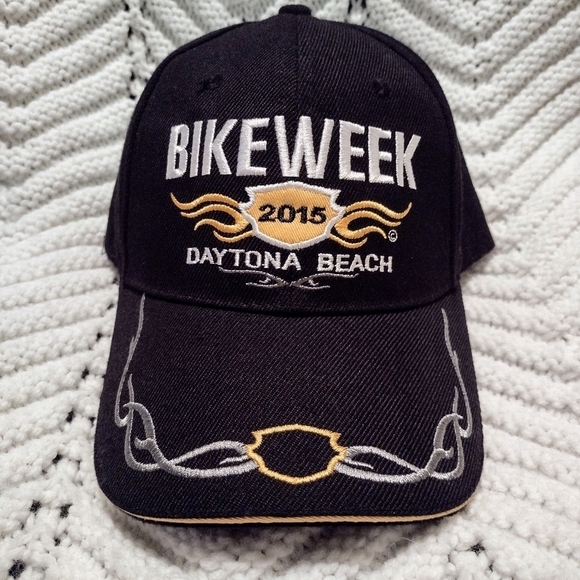 Bike Week 2015 Daytona Beach Hat Harley Adjustable Black Orange Embroidered - Picture 1 of 3
